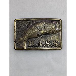 Vintage 80s BASS Belt Buckle Bass Anglers Sportsman Society Gold Metal Fishing